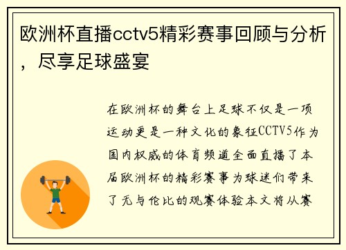 欧洲杯直播cctv5精彩赛事回顾与分析，尽享足球盛宴